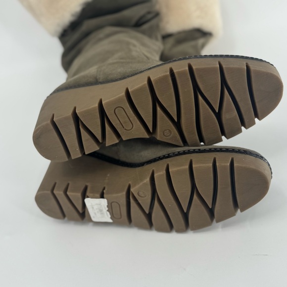 Vintage Foundry Co Arabella Green Suede Sherpa Trim Tall Wedge Boots Women’s 10 - Picture 7 of 10